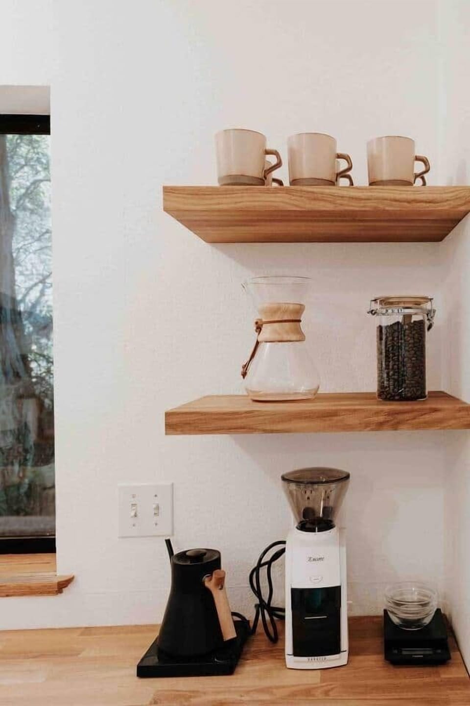 Stocked with fresh coffee, grinder, and all the amenities to make a perfect pour over or french press.