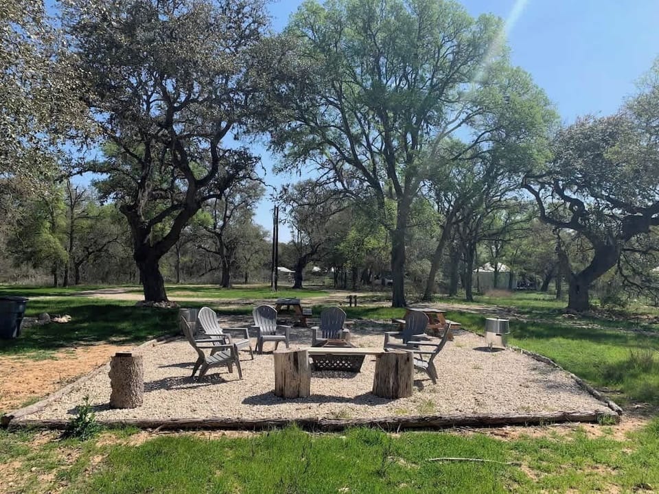 Community fire pit (firewood not provided).