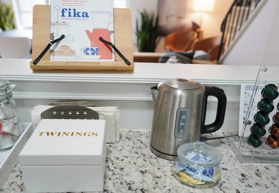 A wide variety of Twinings tea is also offered.