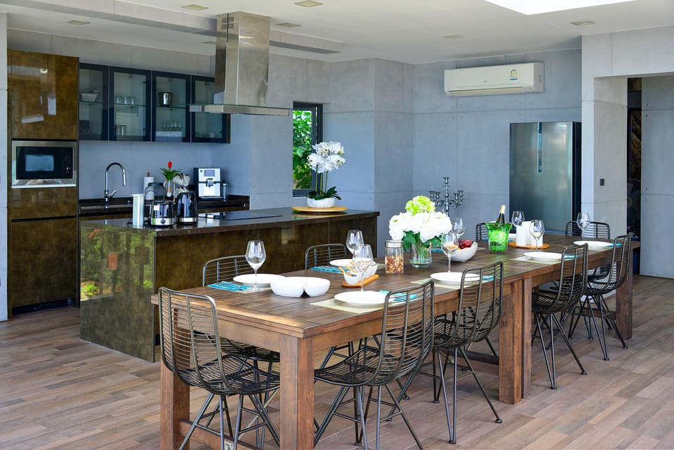Premium Villa | Private kitchen | Coffee/tea maker, full-size fridge, microwave, oven