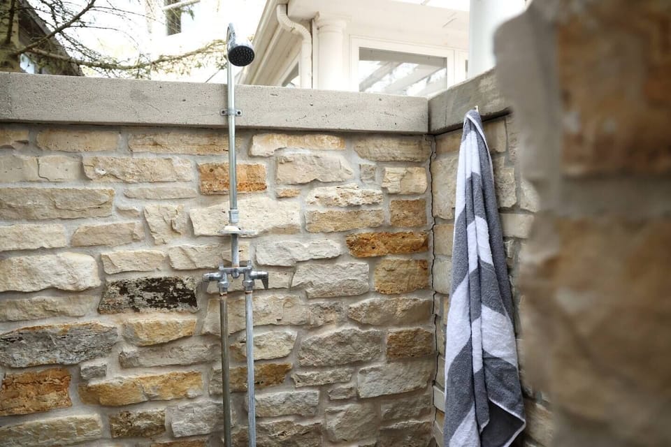 Convenient outdoor shower to rinse off after the beach.