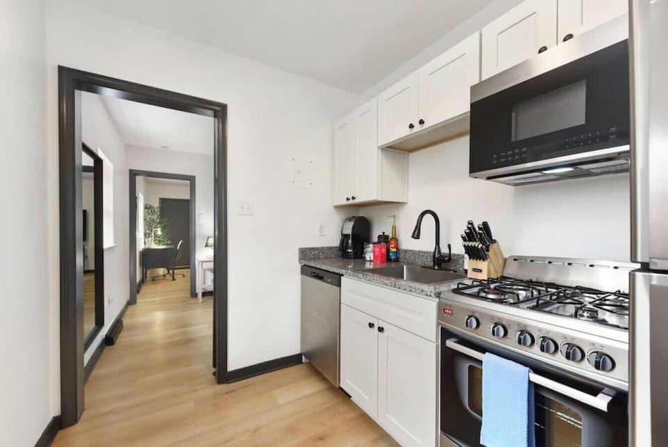 Convenient kitchen with modern appliances.