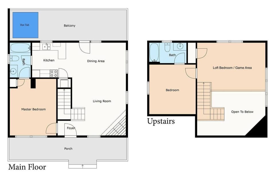 With a bedroom and bathroom on each floor, the cabin is set up great for privacy.