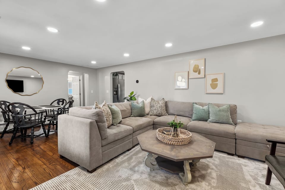 Bright & Spacious Living Room features plenty of seating for everyone