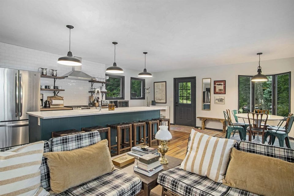 Open great room on the main level at Bluffside