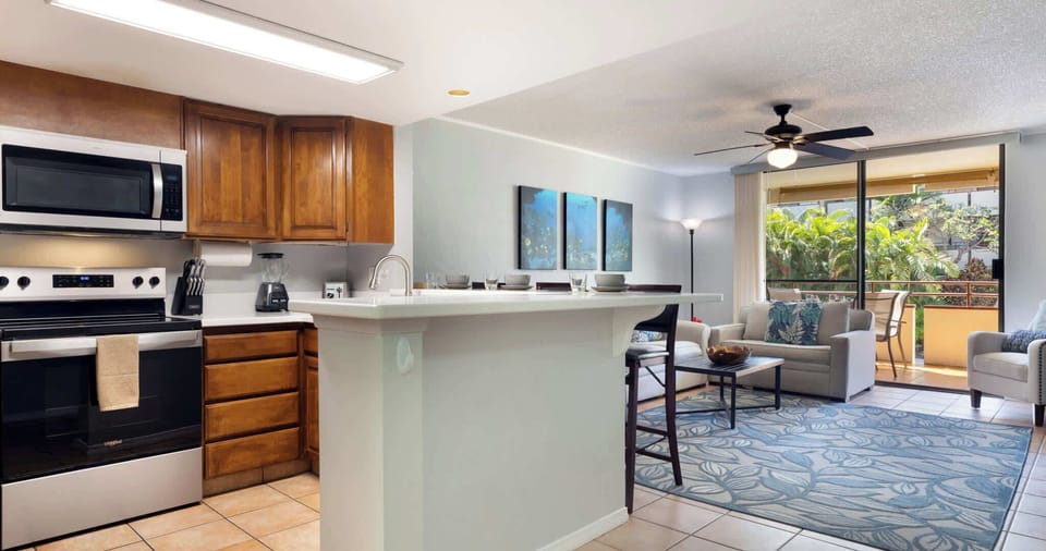 Condo, Multiple Beds, Lanai, Garden View (White Sands Village #111) | Private kitchen | Full-size fridge, microwave