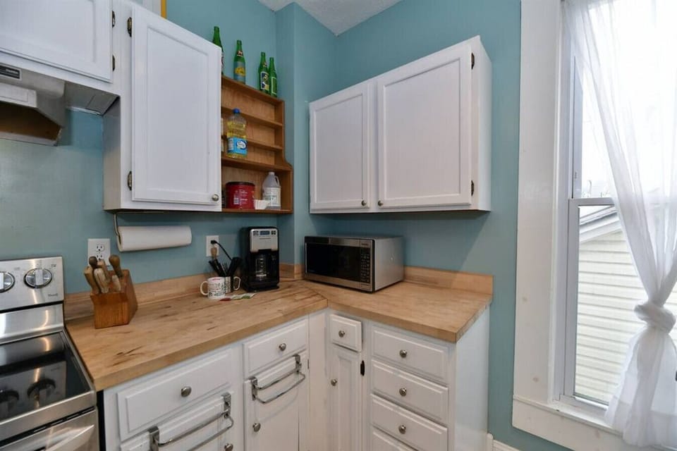 Microwave available for reheating foods.