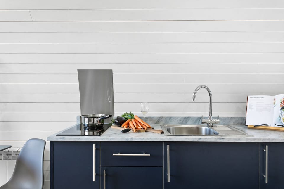 Cooking facilities including a hob and sink -Bramley Glamping Pod