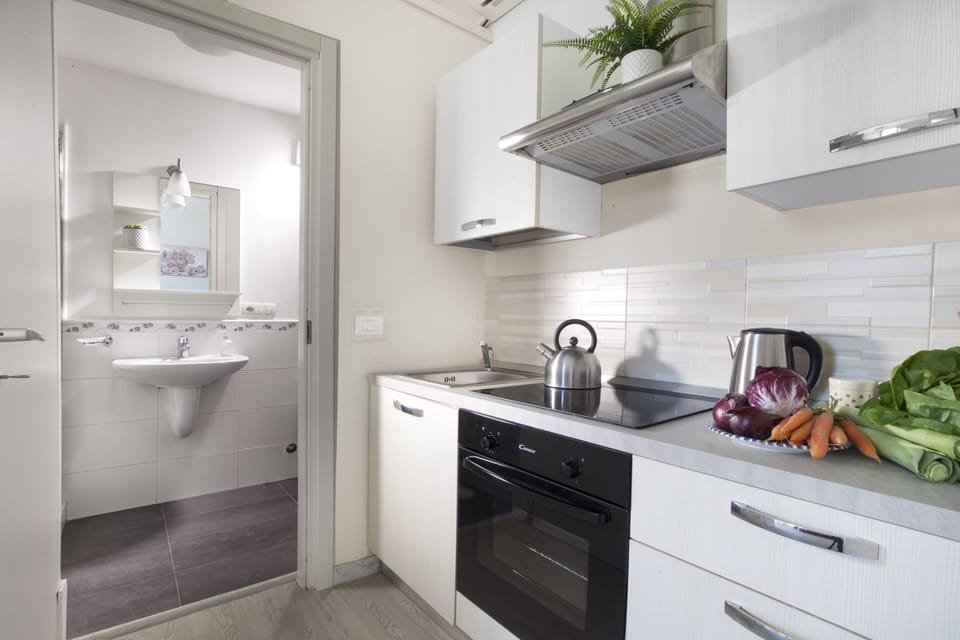 Full-size fridge, microwave, oven, stovetop