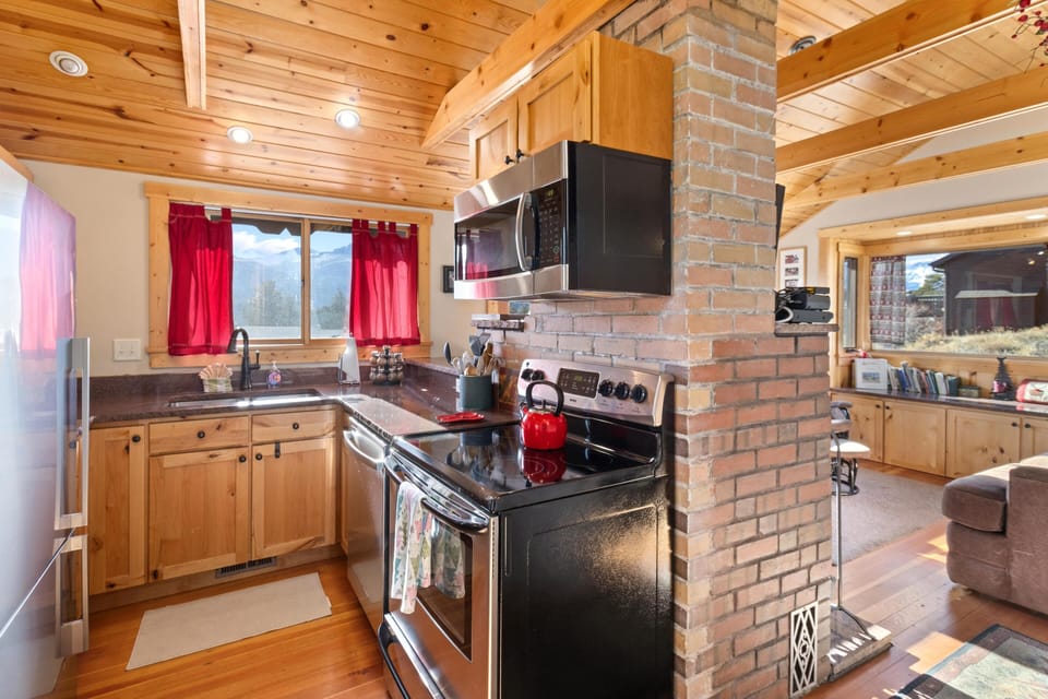 Cozy rustic kitchen with modern appliances