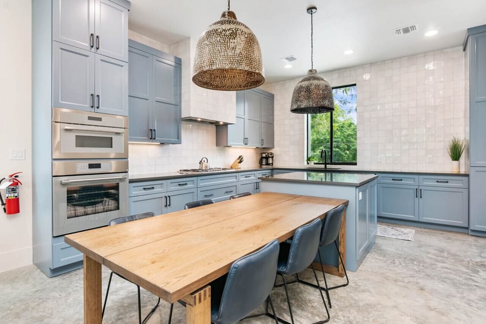 Spacious kitchen with bar seating