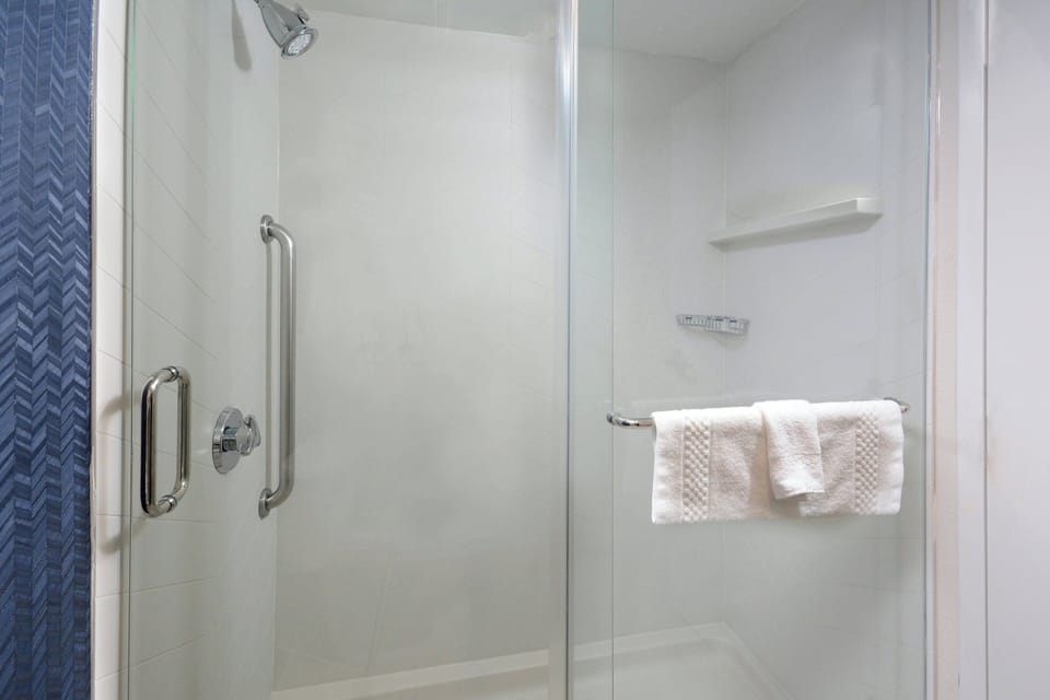 Eco-friendly toiletries, hair dryer, towels, soap