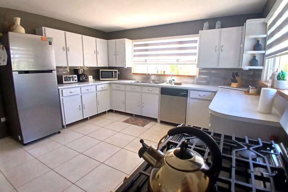 Our kitchen is fully equipped, kettle, microwave, toaster, coffee maker, oven