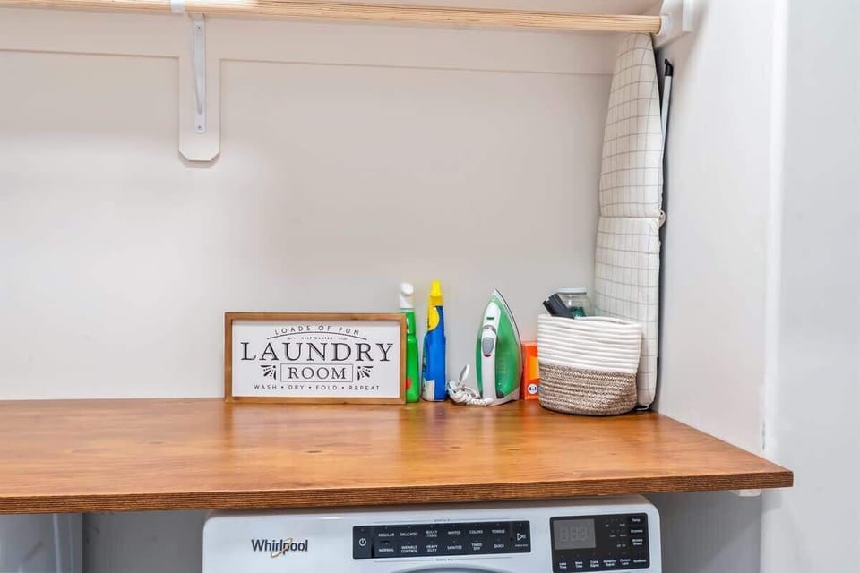 Laundry Room details, iron, pods, stain spray