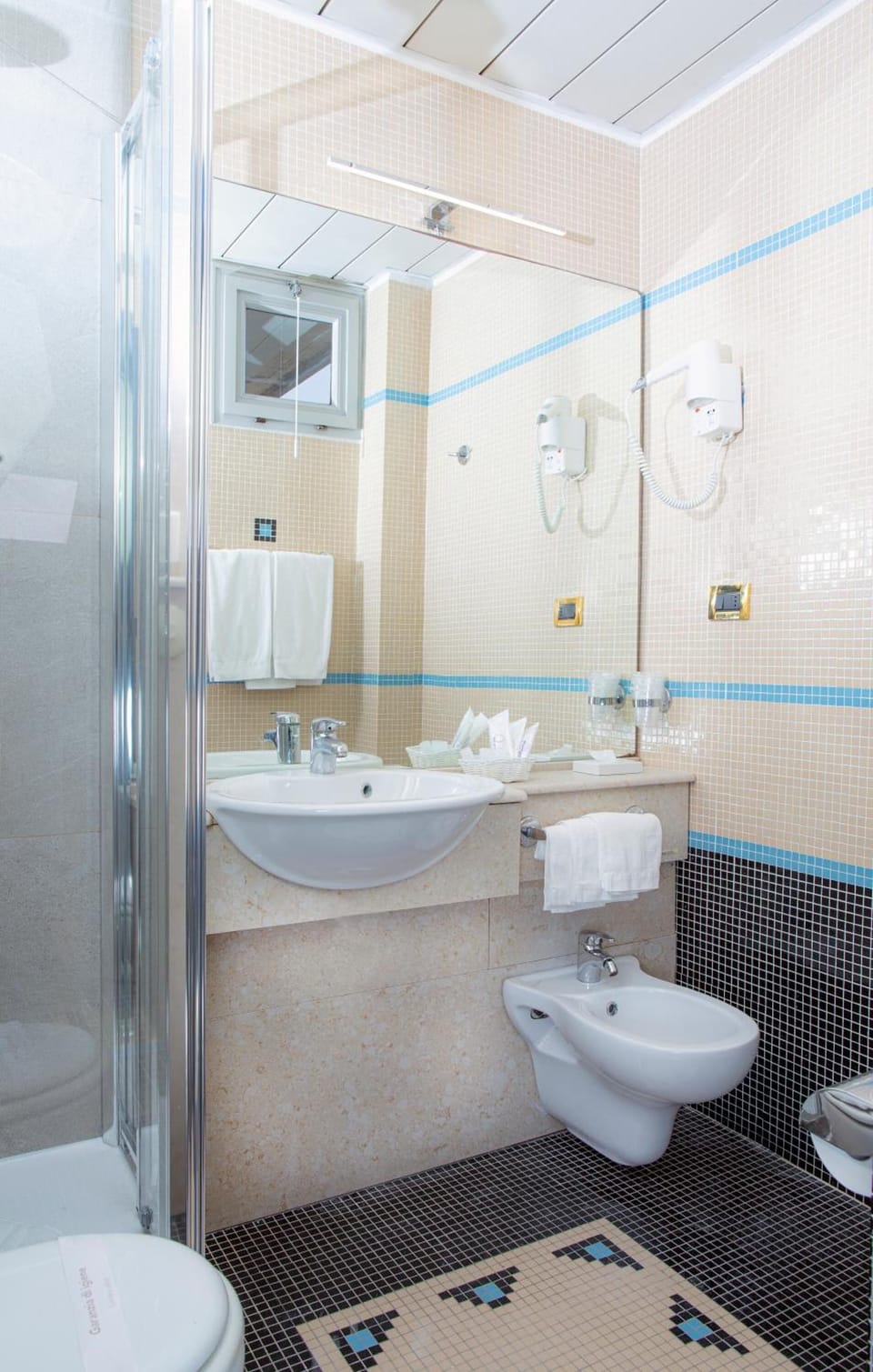 Shower, free toiletries, hair dryer, bidet
