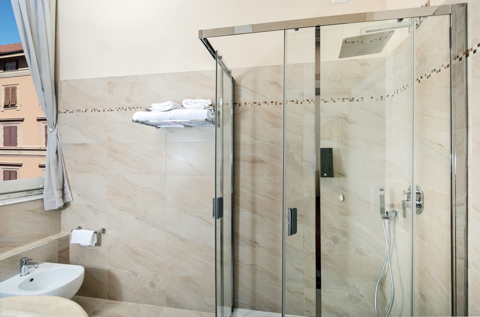 Free toiletries, hair dryer, bidet, towels