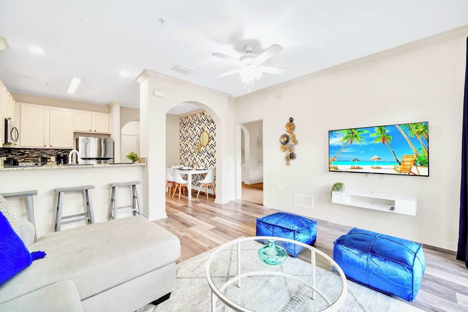 Living room with smart TV and high speed internet
