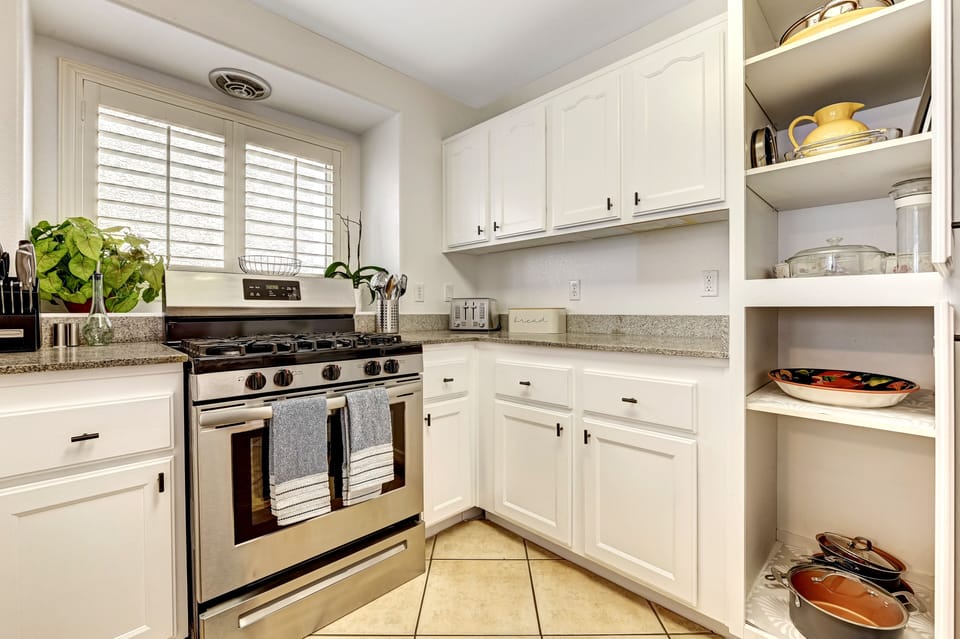 The kitchen has a good stock of cookware for basic cooking.