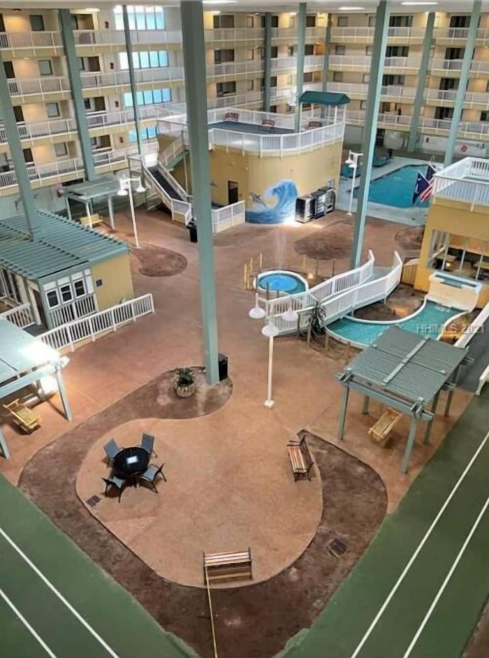 Building 3 inside pool, kids pool and hot tub. Walking Track and Gym.