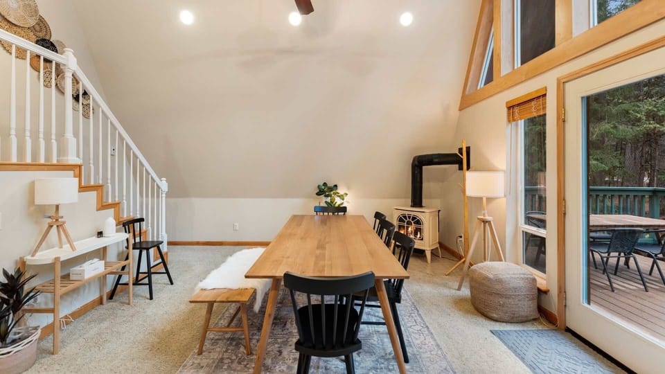 An extra long dining table where everyone can gather for meals, games, and laughter.