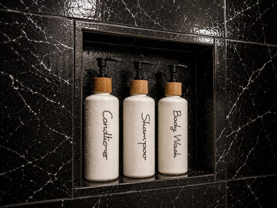 Our new shower comes complete with spa like amenities