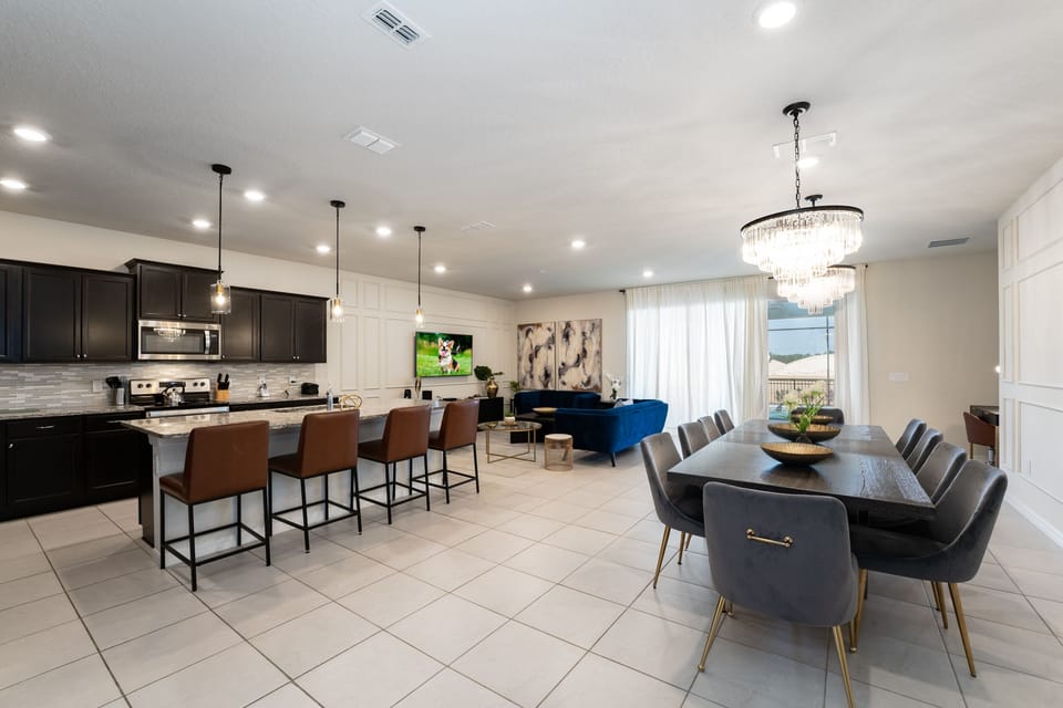 Open Floor Plan showing breakfast bar, living and dining room