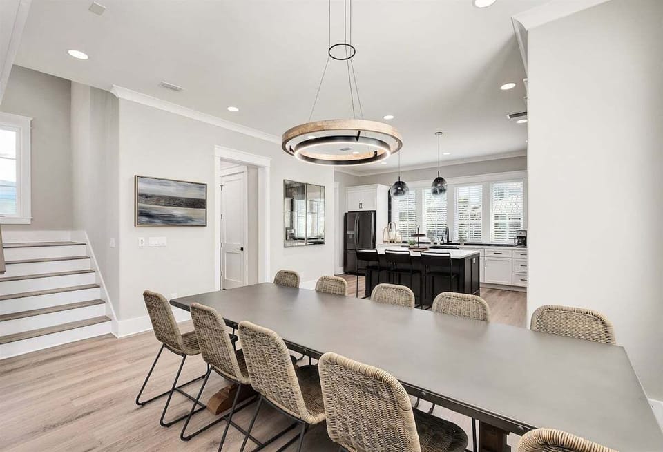 A beautiful dining room table that seats 10!