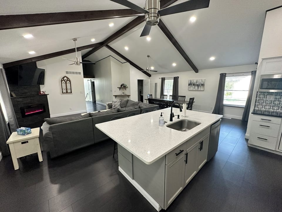 Island View of Open Floor Plan Living Area.