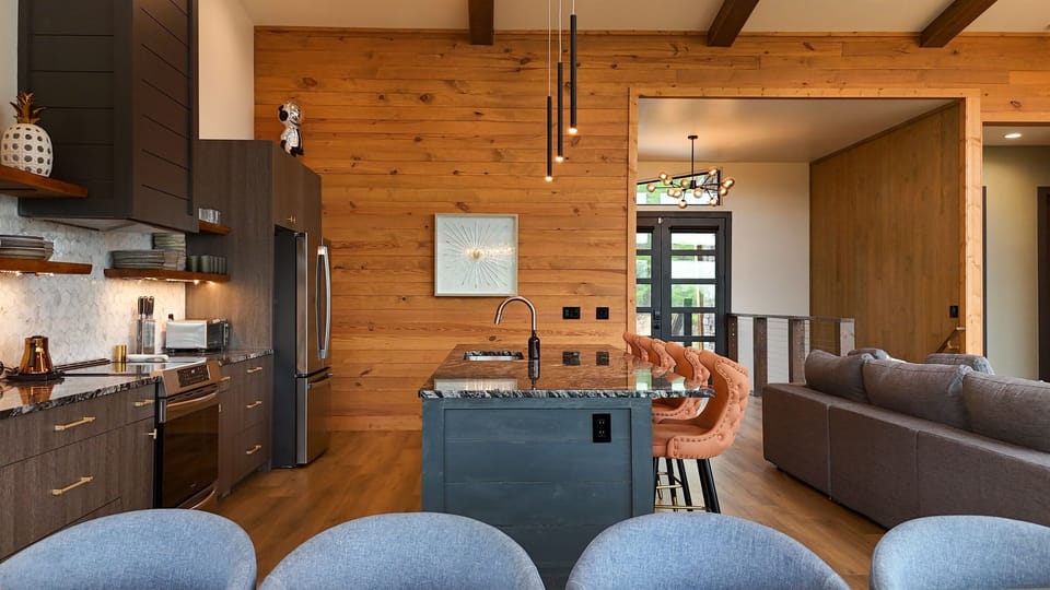 Gourmet kitchen with oversized island and DOUBLE DISHWASHERS - ideal for group meals