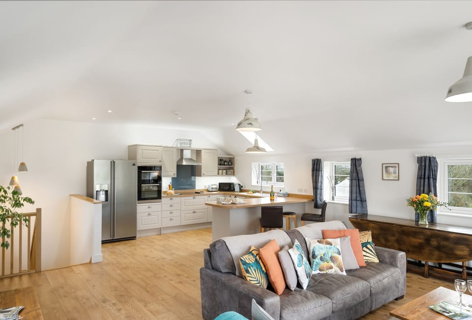 Hayloft at Trevissick Farm, Porthtowan. The upstairs Kitchen/Sitting area is incredibly spacious
