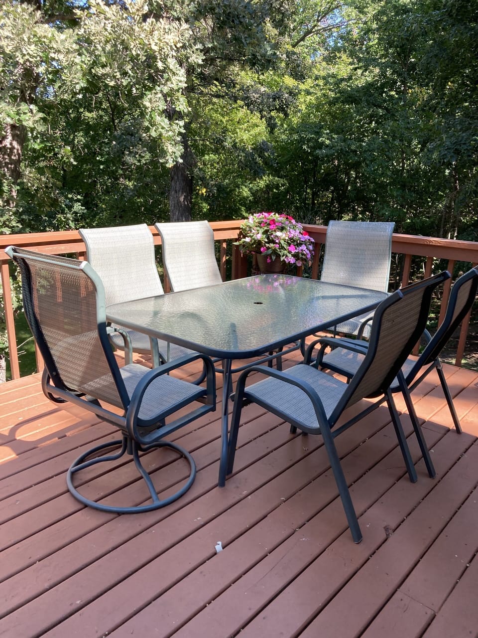 Deck with view of Ottertail Lake. Two patio tables & combo grill available.    
