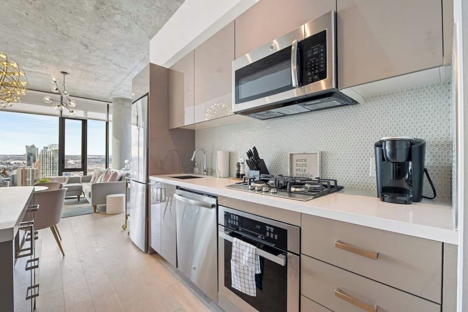 The kitchen is stocked with basic starter items such as coffee, salt, pepper, cooking oil, paper towel, dishwasher pods, and garbage bags. Typically enough for about one week of use.