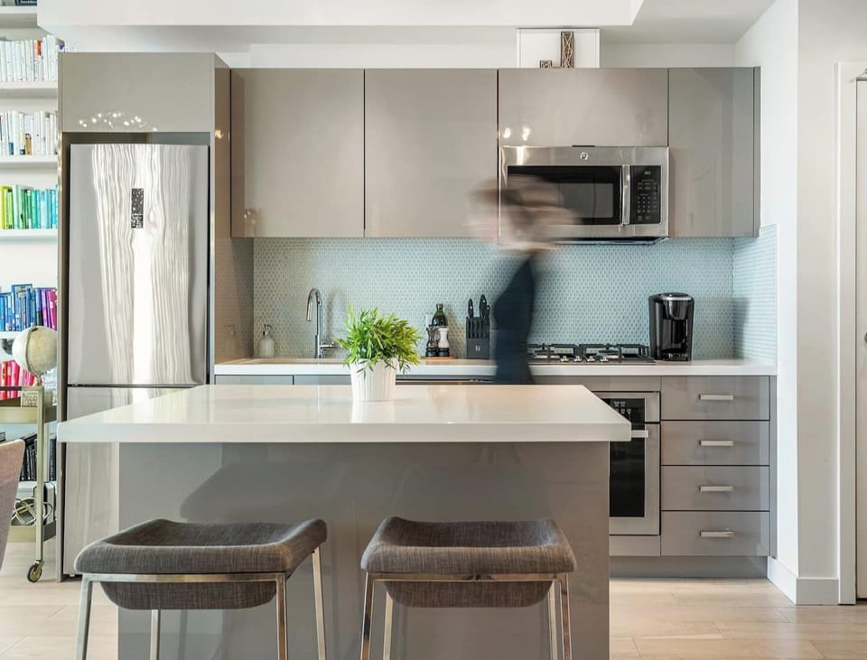 The kitchen is stocked with basic starter items such as coffee, salt, pepper, cooking oil, paper towel, dishwasher pods, and garbage bags. Typically enough for about one week of use.