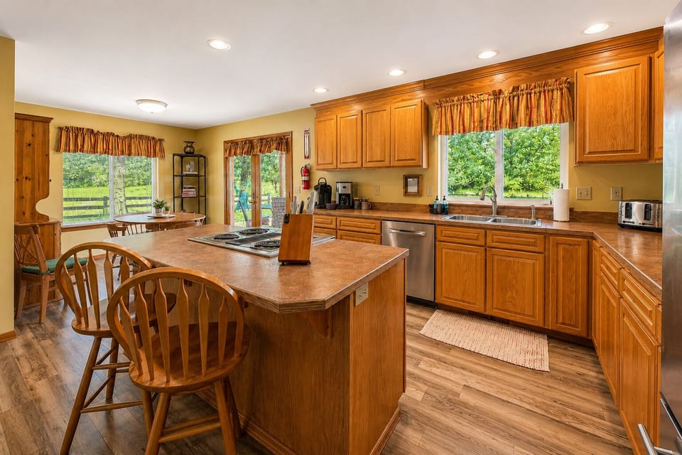 Full Kitchen includes dishwasher and all of the necessary cooking basics for your stay.