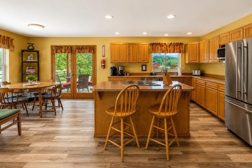 Full Kitchen includes dishwasher and all of the necessary cooking basics for your stay.