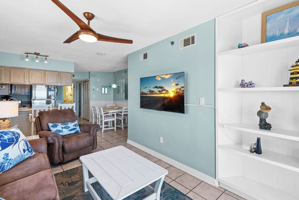 Enjoy a movie on the flat-screen TV