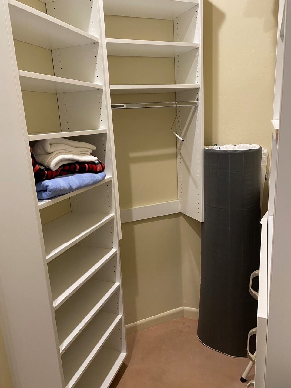 More closet space.  Mattress top for couch/bed shown on right. 