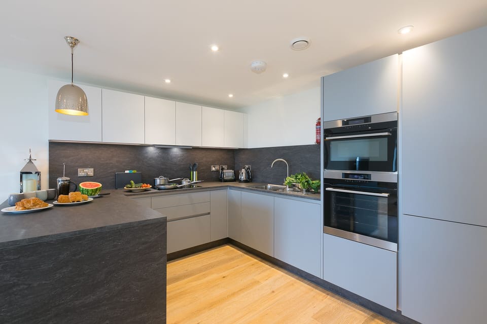 Fridge, dishwasher, electric kettle, toaster