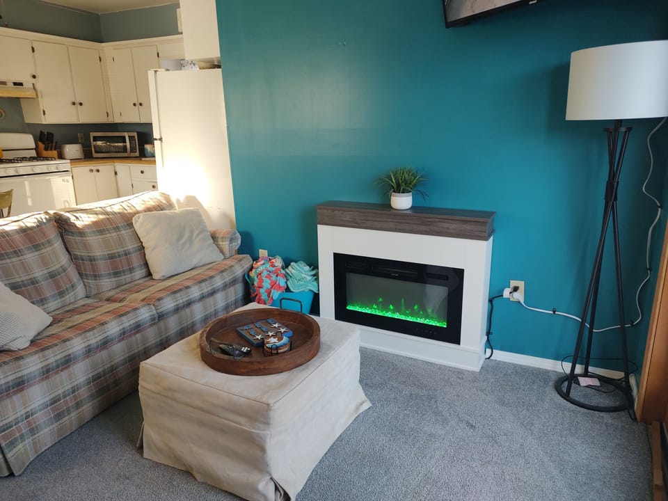 Full size pull out couch & new electric fireplace
