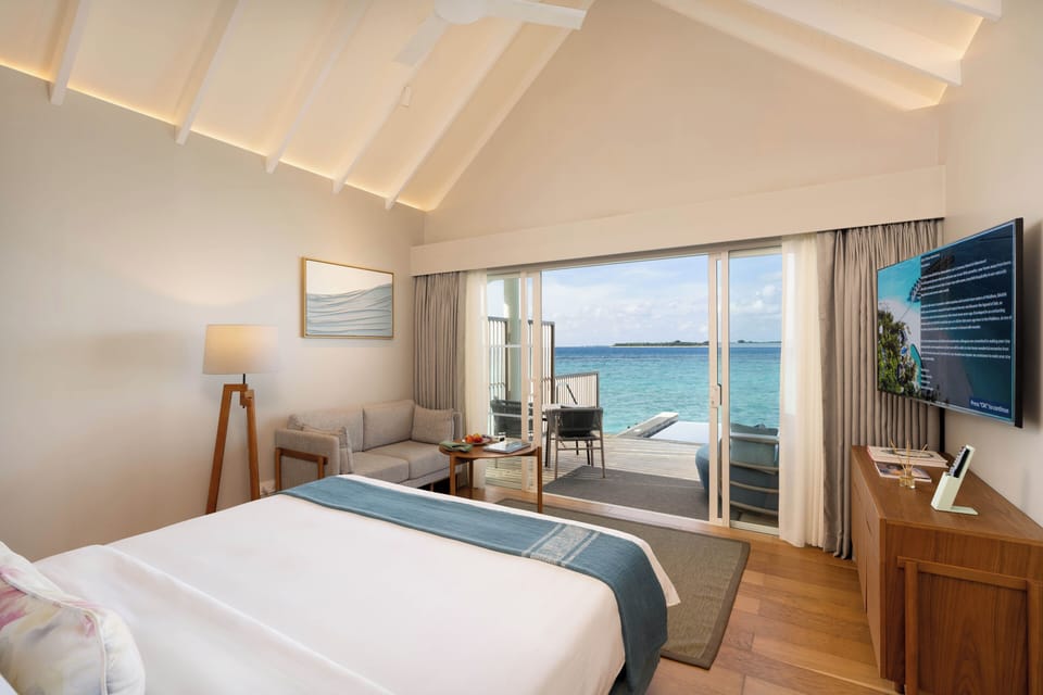 Water Villa with Pool | Egyptian cotton sheets, premium bedding, free minibar, in-room safe