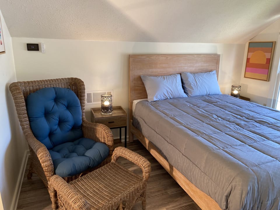 A seating area for enjoying the lake views. 