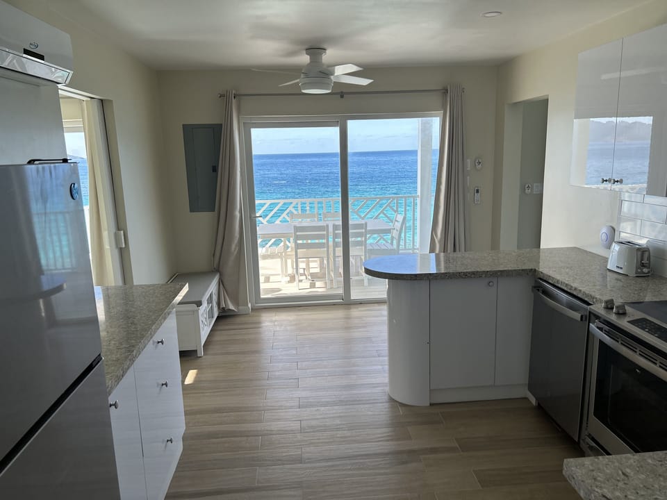 View from the front door through kitchen.