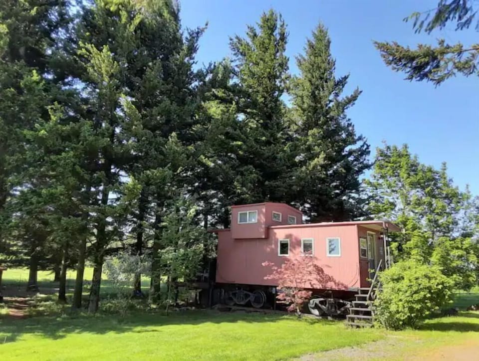 Little Red Caboose with a View in the Columbia River Gorge