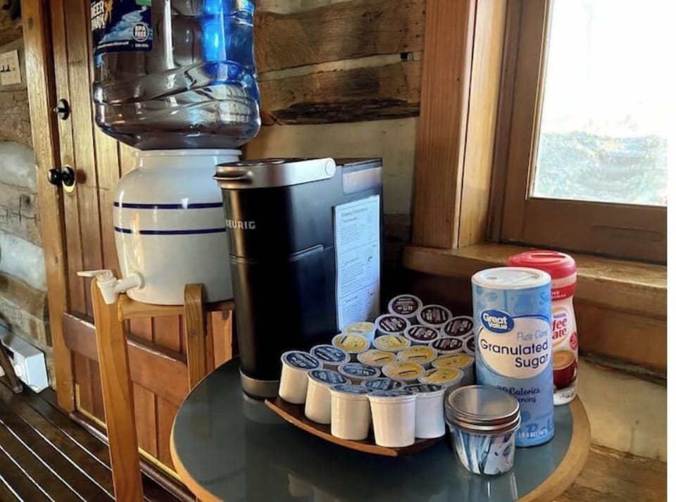 Keurig Coffee Machine, K-Pods and condiments provided.