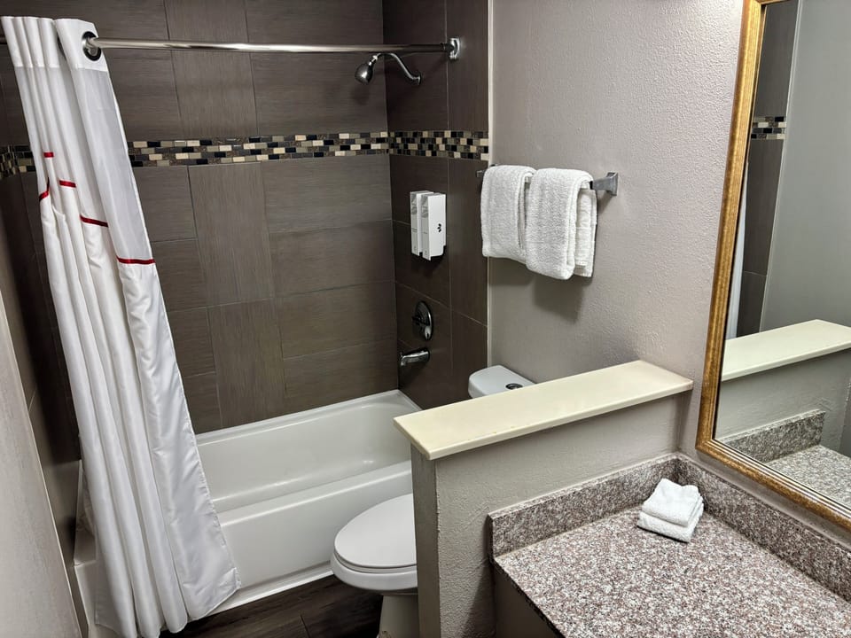 Towels, soap, shampoo, toilet paper