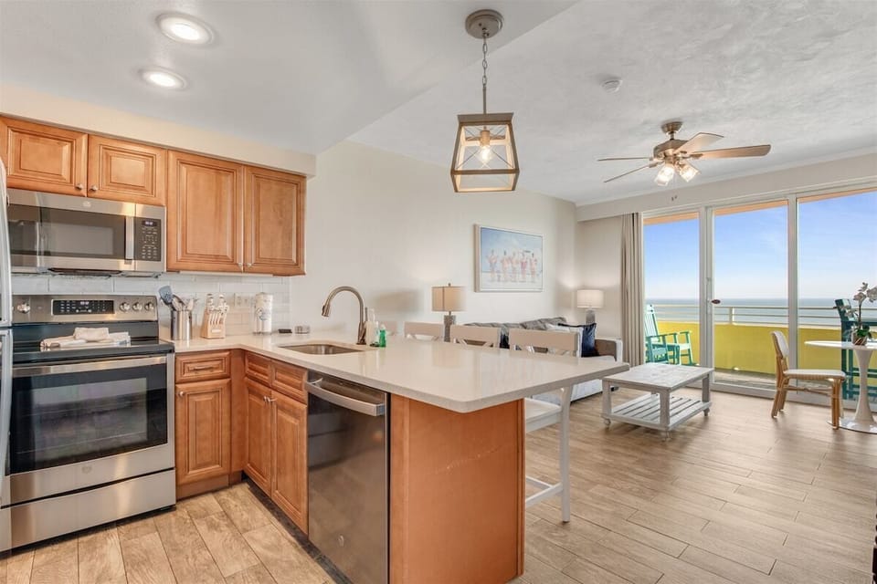 Kitchen with counter height bar stools