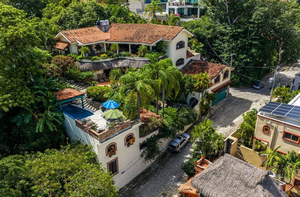 Drone view of property