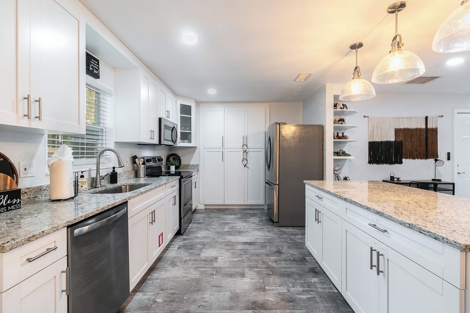 Large open kitchen with an island for more than one chef!