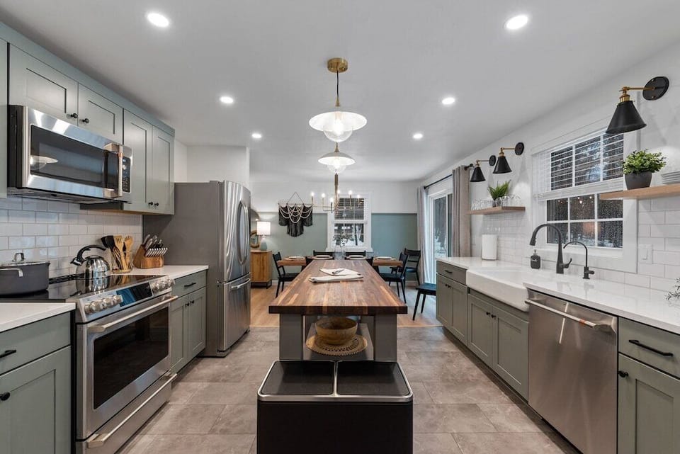 High-end Café Collection stainless steel appliances elevate the kitchen.