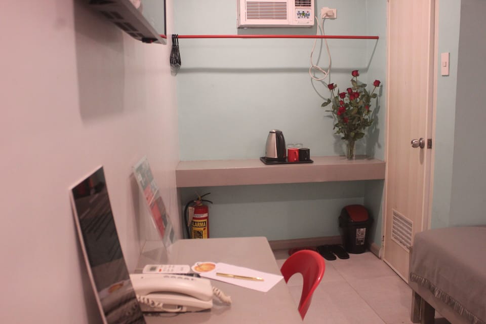 Desk, free WiFi, bed sheets